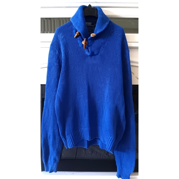Polo by Ralph Lauren | Yacht Blue Shawl Neck Linen-Cotton Blend Sweater - Picture 1 of 16
